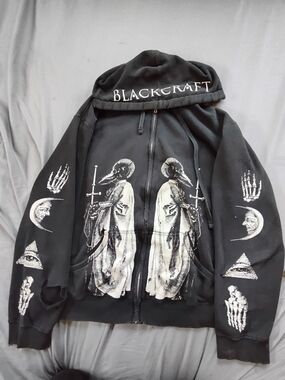 Blackcraft Gothic Graphic Zip-Up Hoodie in Black & White